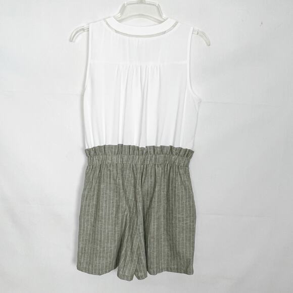 Mine Linen Blend Sleeveless Color Block Romper Size Medium - Picture 5 of 12
